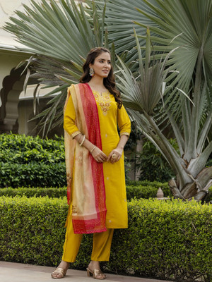 VEDUU Embroidered Kurta, Trouser/Pant & Dupatta Set