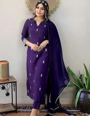 NILAKATHA ENTERPRISE Embroidered Kurta, Palazzo & Dupatta Set