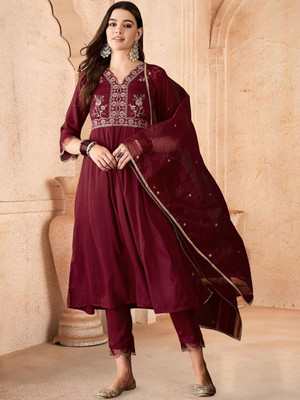 Sangria Embroidered Anarkali Kurta, Bottom & Dupatta Set