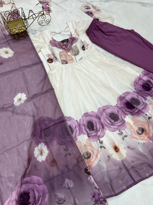 Sajavat Printed Anarkali Kurta, Bottom & Dupatta Set