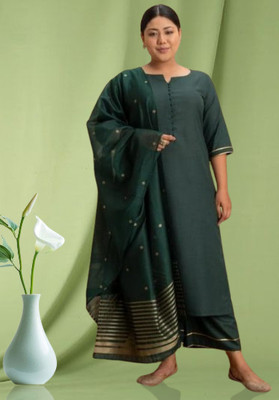 CreationRajvi Solid Kurta, Palazzo & Dupatta Set