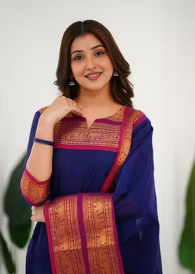 AneriTrends Solid Kurta, Churidar & Dupatta Set