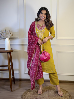 Vaidehi Fashion Embroidered Kurta, Trouser/Pant & Dupatta Set