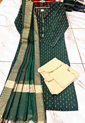 Sadiya Attire Geometric Print Kurta, Palazzo & Dupatta Set
