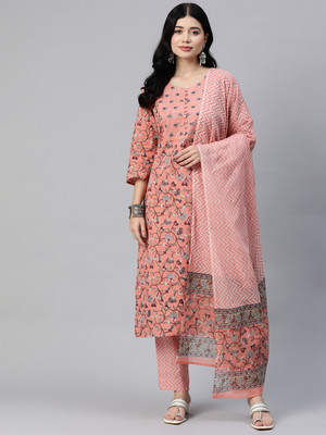 Readiprint Fashions Embroidered Kurta, Palazzo & Dupatta Set
