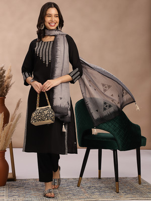 FABMORA Embroidered Kurta, Trouser/Pant & Dupatta Set