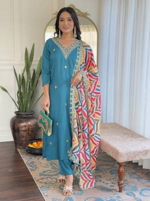 RN Fashion Embroidered Kurta, Trouser/Pant & Dupatta Set