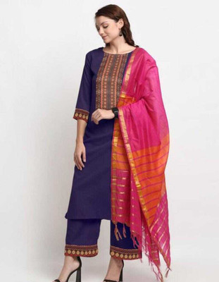 AnAdhTex Embroidered Kurta, Palazzo & Dupatta Set