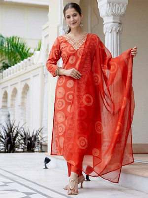RANGTARA Geometric Print, Embroidered Kurta, Trouser/Pant & Dupatta Set