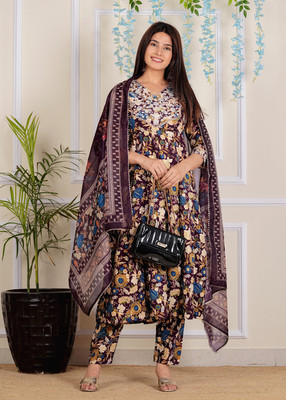 HOUSE OF COMMON Embroidered, Floral Print Anarkali Kurta, Bottom & Dupatta Set