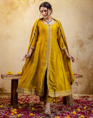 Tasrika Embellished, Embroidered Kurta, Palazzo & Dupatta Set