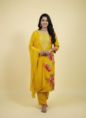 KAKKA JI COLLECTIONS Floral Print Kurta, Trouser/Pant & Dupatta Set