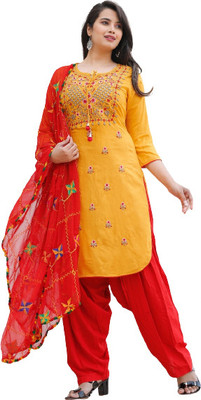KRAFTTALESINDIA Embroidered Kurta, Patiala & Dupatta Set