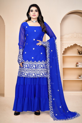 Meet Creation Embroidered Kurta, Palazzo & Dupatta Set