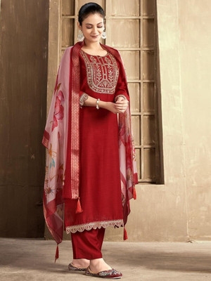 pandurang Fab Embroidered Kurta, Trouser/Pant & Dupatta Set
