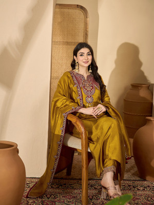 Sangria Embroidered Kurta, Trouser/Pant & Dupatta Set