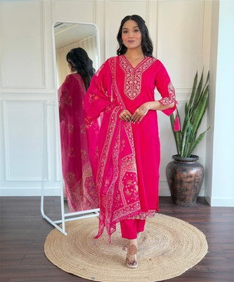 KYADA FAB Embroidered Kurta, Trouser/Pant & Dupatta Set