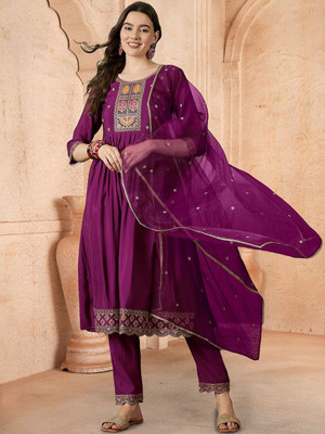 Sangria Embroidered Anarkali Kurta, Bottom & Dupatta Set