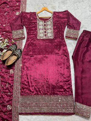 Vraj Fashion Embroidered Kurta, Palazzo & Dupatta Set