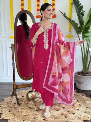 TrendyZCloth Embroidered Kurta, Trouser/Pant & Dupatta Set