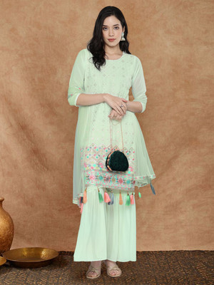 Sangria Embroidered Kurta, Sharara & Dupatta Set