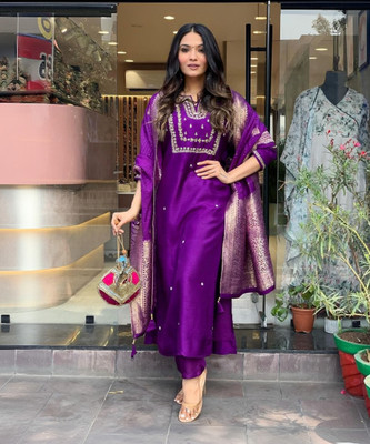 RK Creation Embroidered Kurta, Trouser/Pant & Dupatta Set