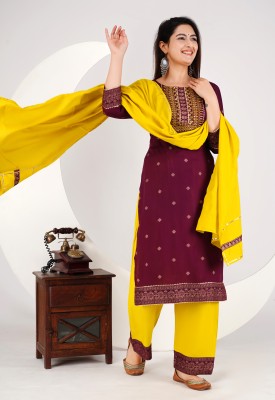 AAYUFAB Printed Kurta, Palazzo & Dupatta Set