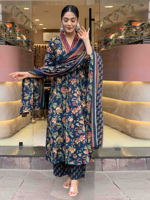 Bairaj Floral Print Kurta, Palazzo & Dupatta Set