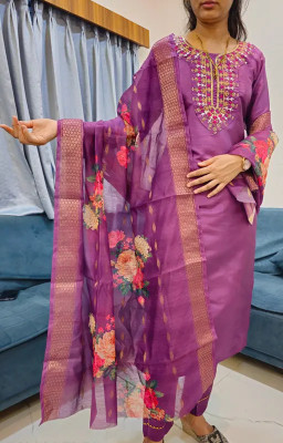 kanjivarni Embroidered Kurta, Trouser/Pant & Dupatta Set