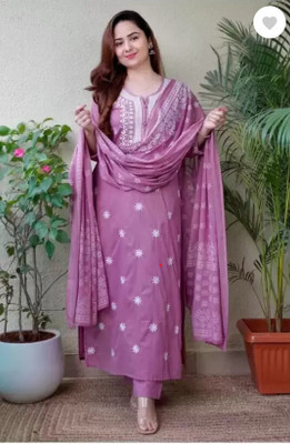 IHSRA Floral Print, Embroidered, Solid Kurta, Salwar & Dupatta Set