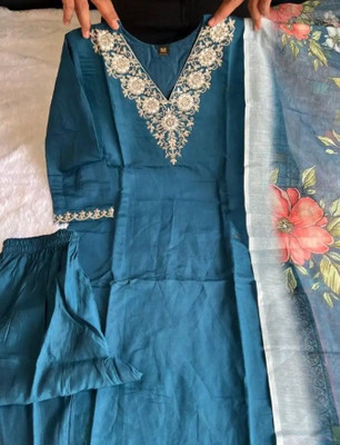 AEBA FASHION Embroidered Kurta, Trouser/Pant & Dupatta Set