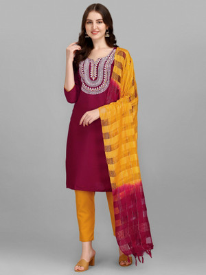 FABDEAL Embroidered Kurta, Trouser/Pant & Dupatta Set