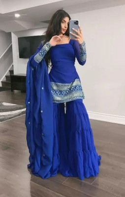 Fashion Files Embroidered Kurta, Palazzo & Dupatta Set