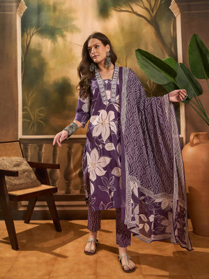 Sangria Floral Print Kurta, Trouser/Pant & Dupatta Set