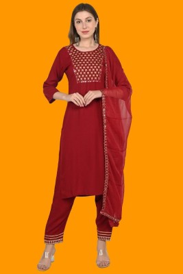 KURTIGHAR Embroidered Kurta, Trouser/Pant & Dupatta Set