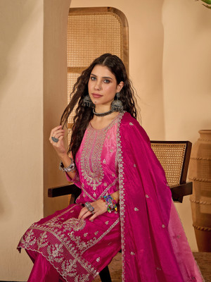 SheWill Embroidered Kurta, Trouser/Pant & Dupatta Set
