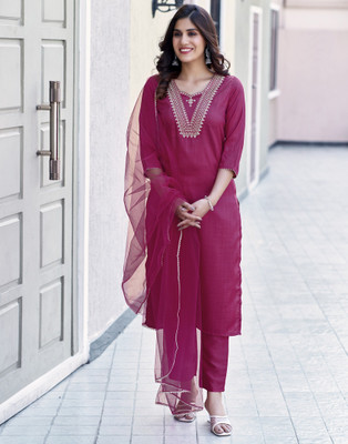 MAA SHAKTI ENTERPRISE Embroidered Kurta, Trouser/Pant & Dupatta Set
