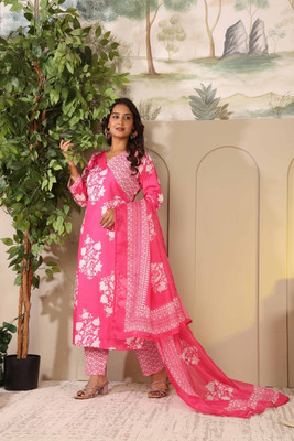 Satrangi Vastra Floral Print, Striped Kurta, Trouser/Pant & Dupatta Set