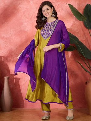 Sangria Embroidered Kurta, Trouser/Pant & Dupatta Set