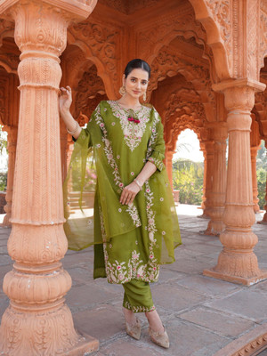 SDK Fashion Embroidered Kurta, Trouser/Pant & Dupatta Set