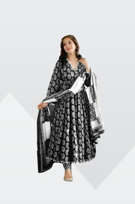 Lali Creation Floral Print Anarkali Kurta, Bottom & Dupatta Set