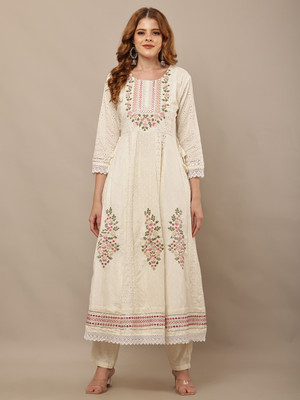 Neemzari Embroidered Anarkali Kurta, Bottom & Dupatta Set