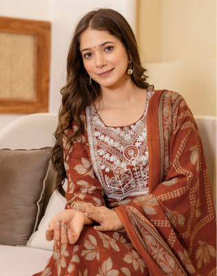 Skylee Striped, Embroidered Kurta, Salwar & Dupatta Set