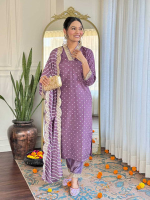Om Vishwakarma Enterprise Embroidered Kurta, Trouser/Pant & Dupatta Set