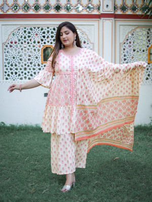 Yash Gallery Floral Print Kurta, Sharara & Dupatta Set