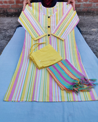 Dream World Fashion Striped Kurta, Trouser/Pant & Dupatta Set