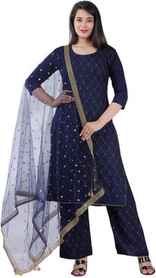 HOC's Embellished, Embroidered Kurta, Palazzo & Dupatta Set