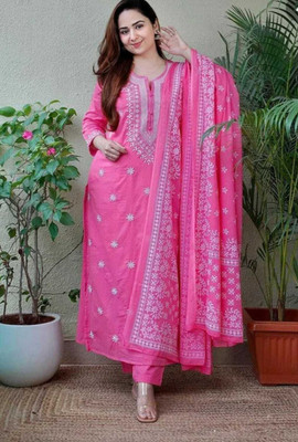 Claria Creation Embroidered Kurta, Trouser/Pant & Dupatta Set