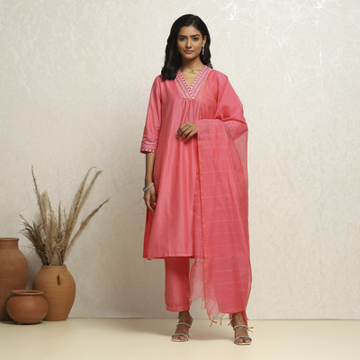 BIBA Embroidered Kurta, Trouser/Pant & Dupatta Set
