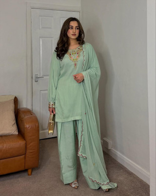 Firewave Embroidered Kurta, Palazzo & Dupatta Set